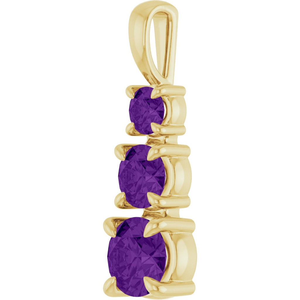 Natural Amethyst Three-Stone Pendant in 14k yellow gold