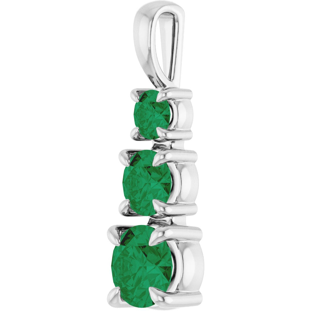 Lab-Grown Emerald Three-Stone Pendant in 14k white gold