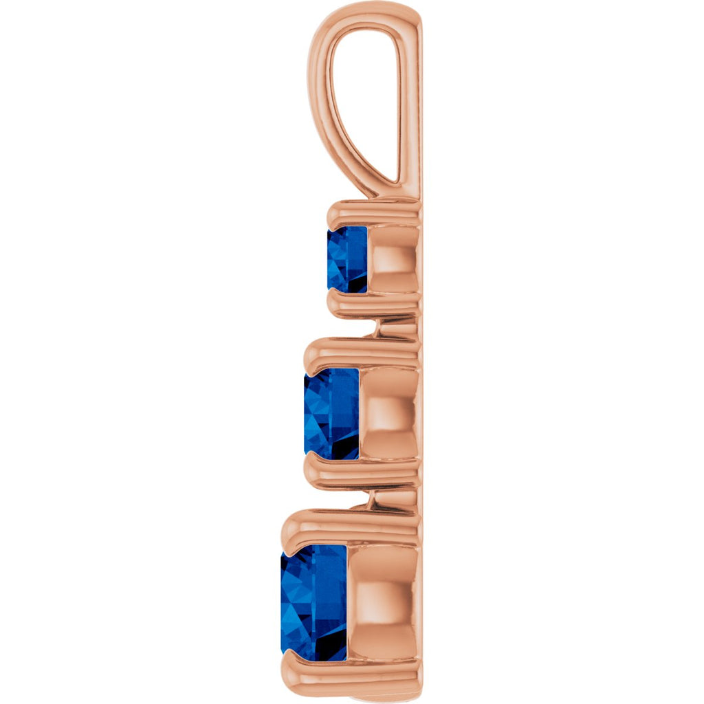 Lab-Grown Blue Sapphire Three-Stone Pendant in 14k rose gold
