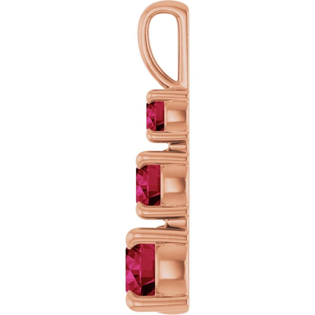 Lab-Grown Ruby Three-Stone Pendant in 14k rose gold