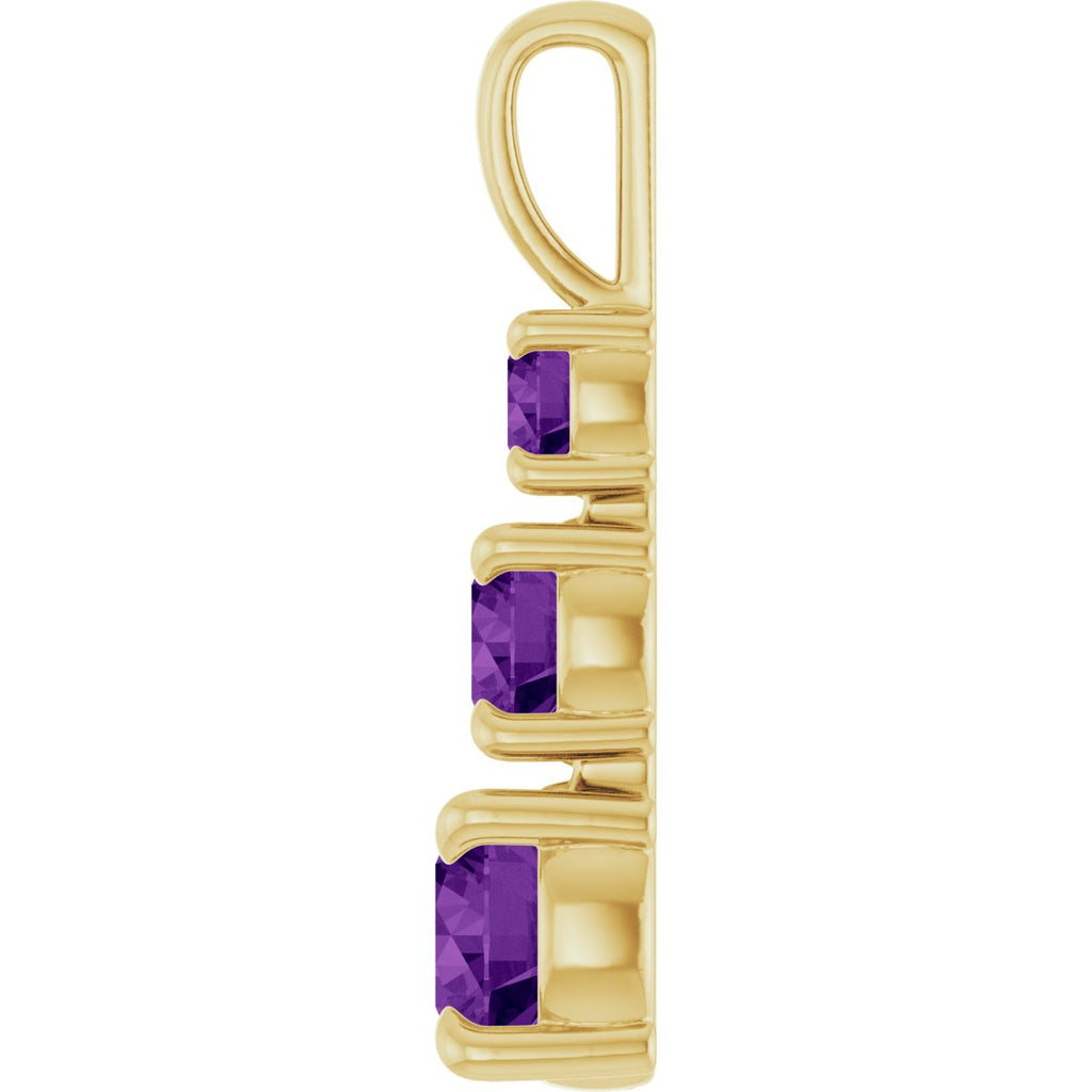 Natural Amethyst Three-Stone Pendant in 14k yellow gold
