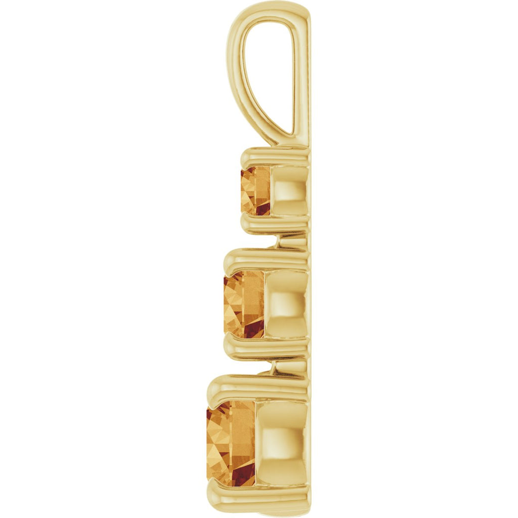 Natural Citrine Three-Stone Pendant in 14k yellow gold