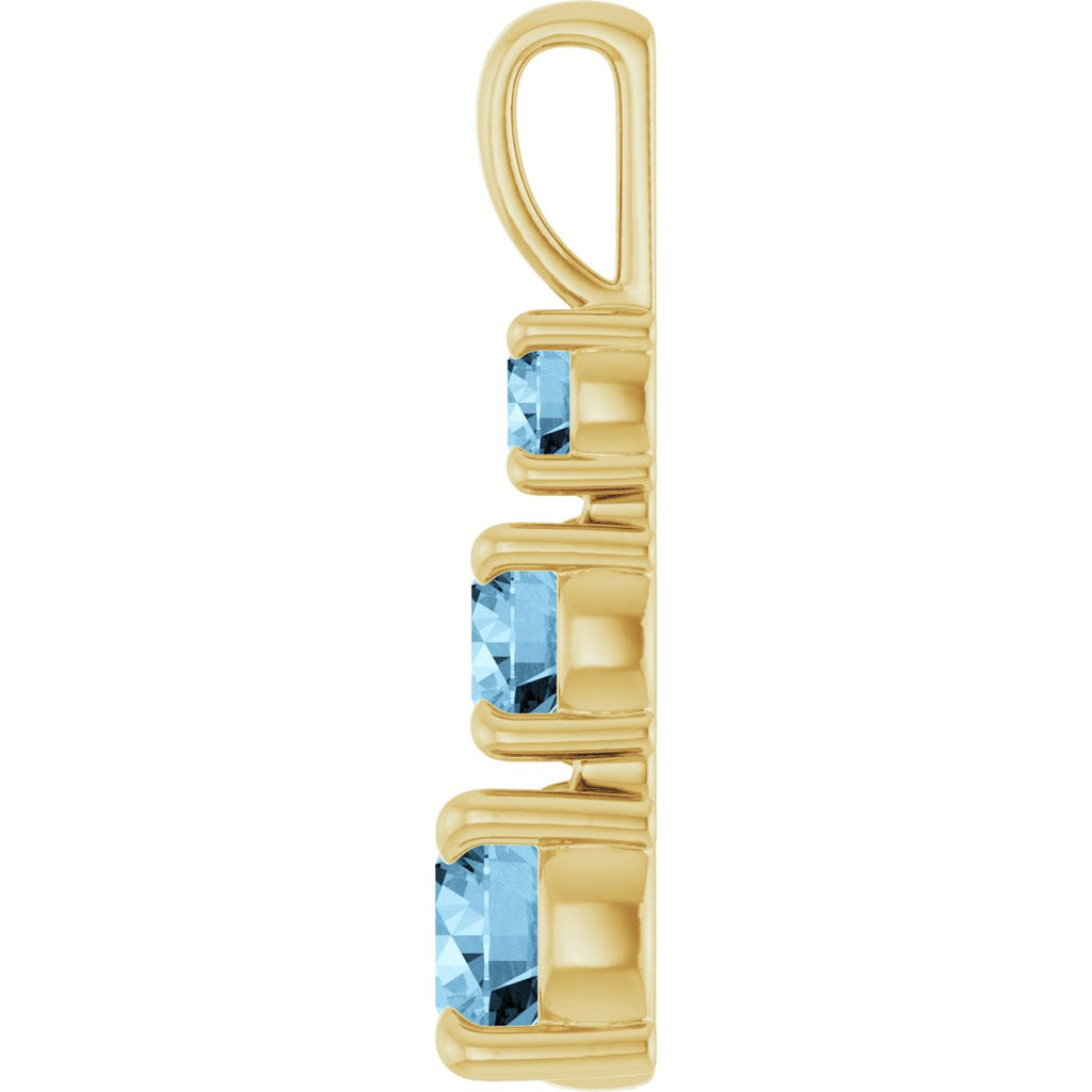 Natural Sky Blue Topaz Three-Stone Pendant in 14k yellow gold