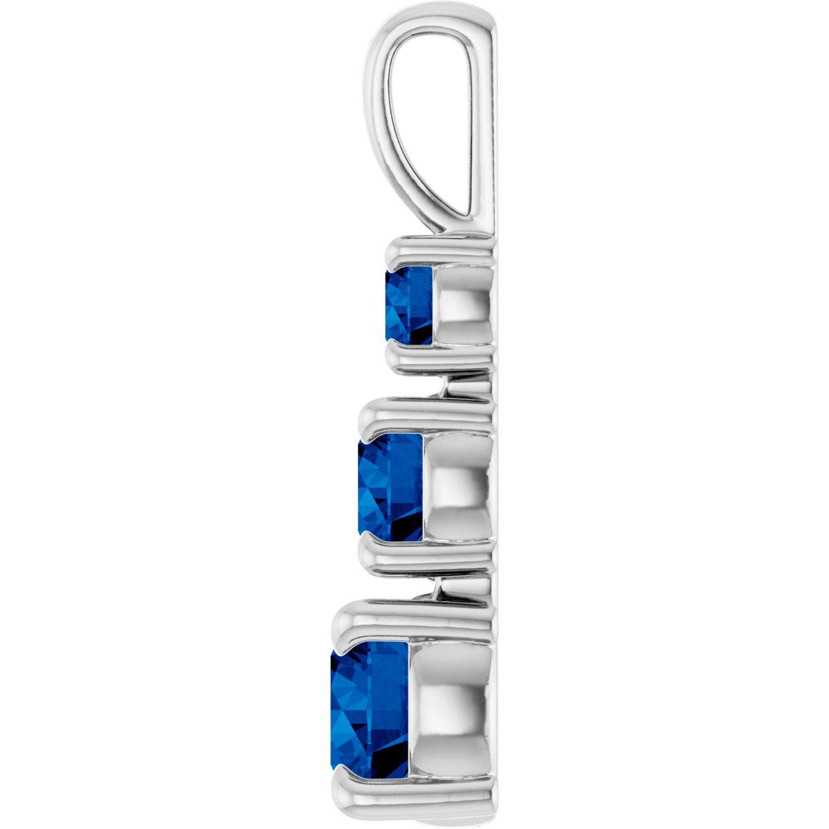 Lab-Grown Blue Sapphire Three-Stone Pendant in 14k white gold