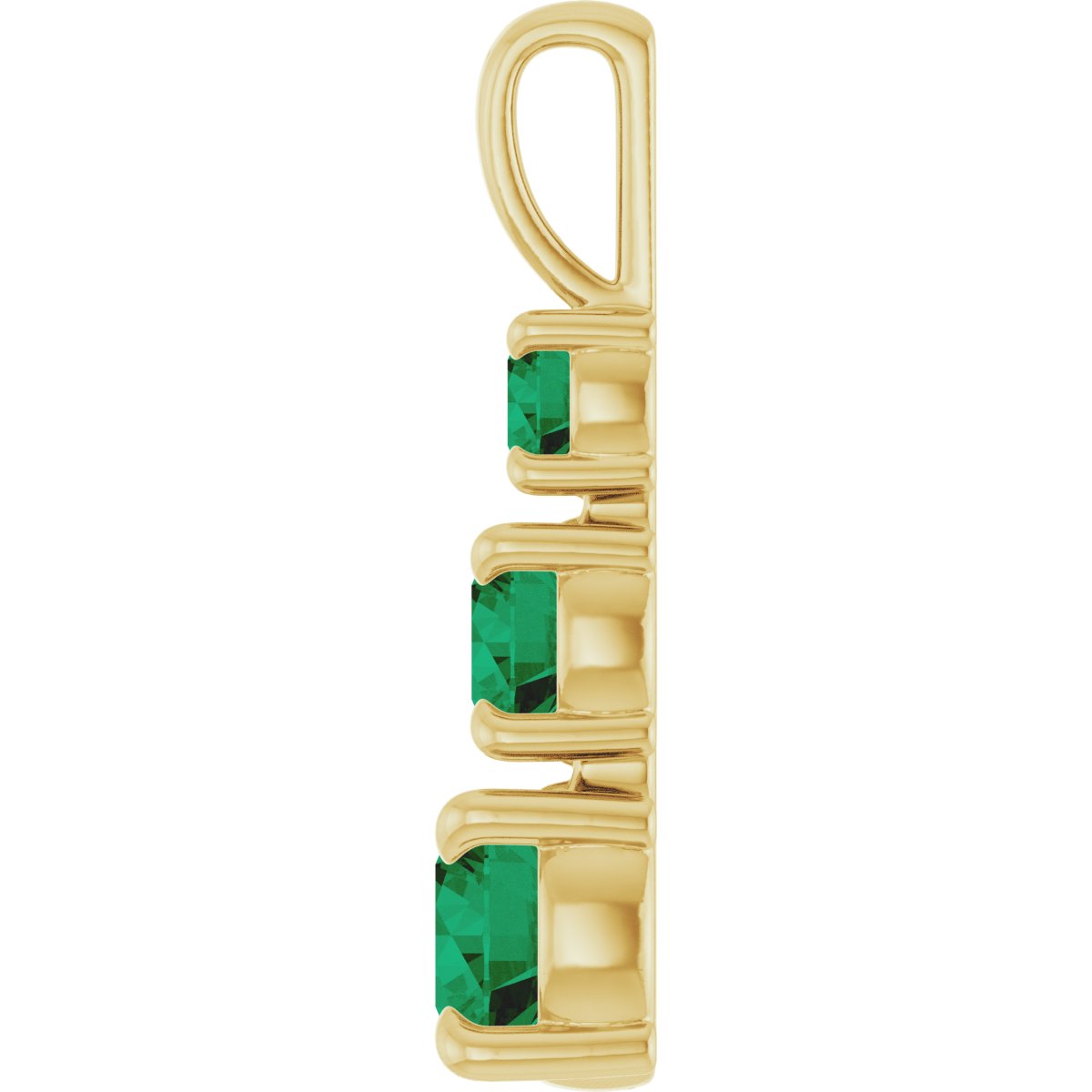 Lab-Grown Emerald Three-Stone Pendant in 14k yellow gold
