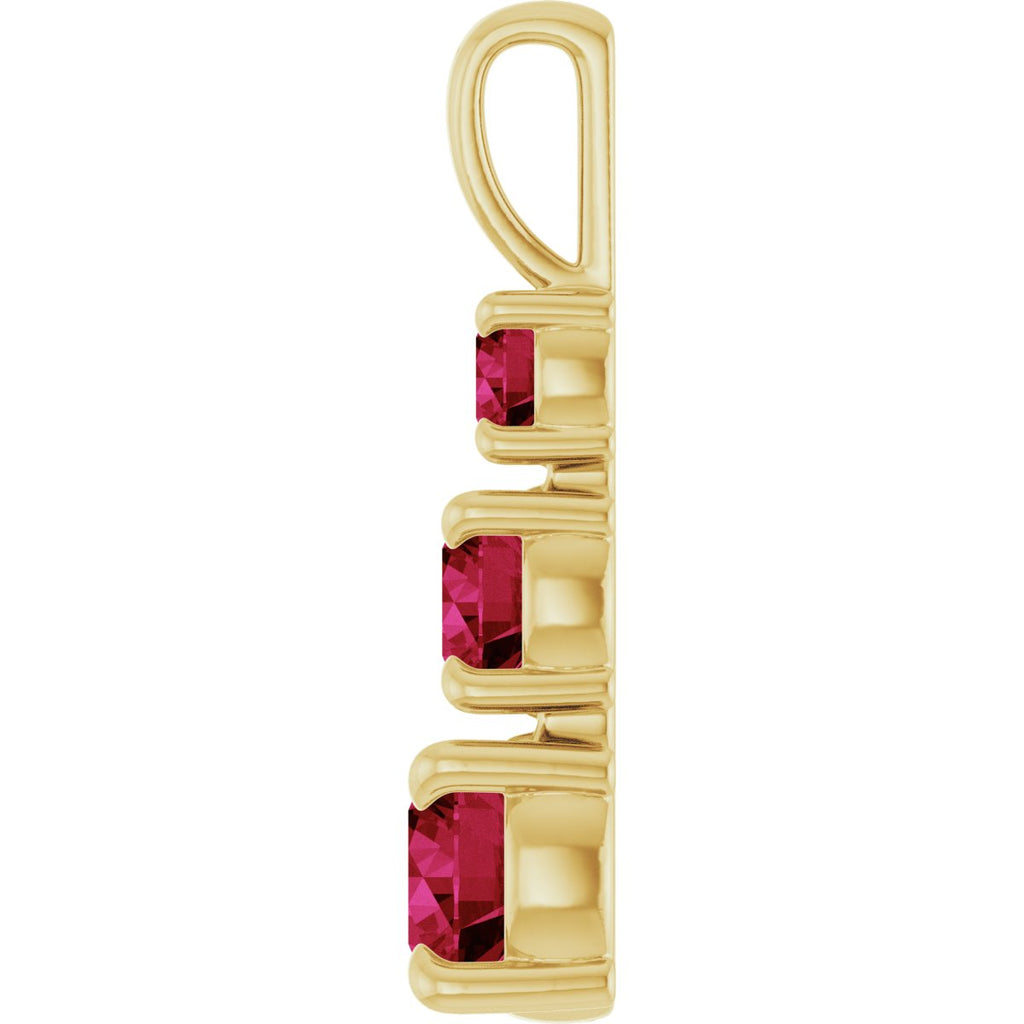 Lab-Grown Ruby Three-Stone Pendant in 14k yellow gold