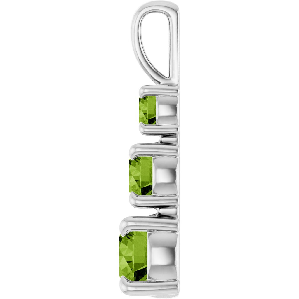 Natural Peridot Three-Stone Pendant in 14k white gold