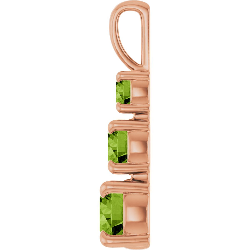 Natural Peridot Three-Stone Pendant in 14k rose gold