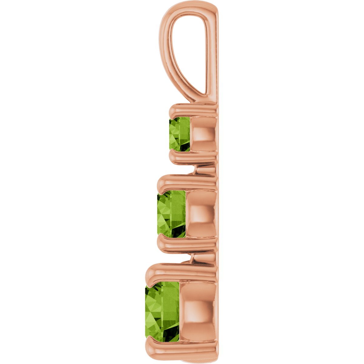 Natural Peridot Three-Stone Pendant in 14k rose gold