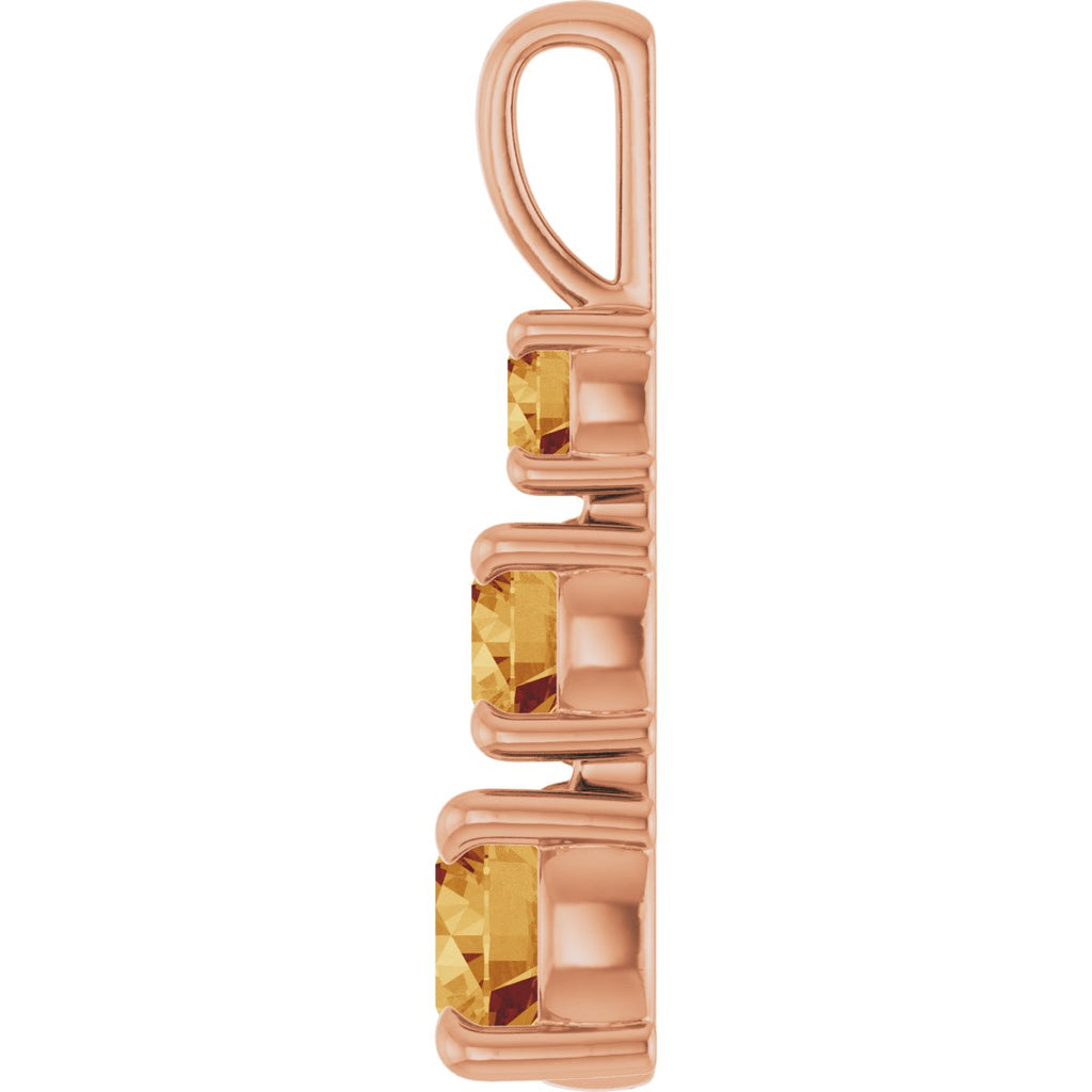 Natural Citrine Three-Stone Pendant in 14k rose gold