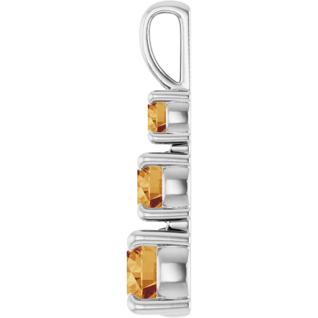 Natural Citrine Three-Stone Pendant in 14k white gold