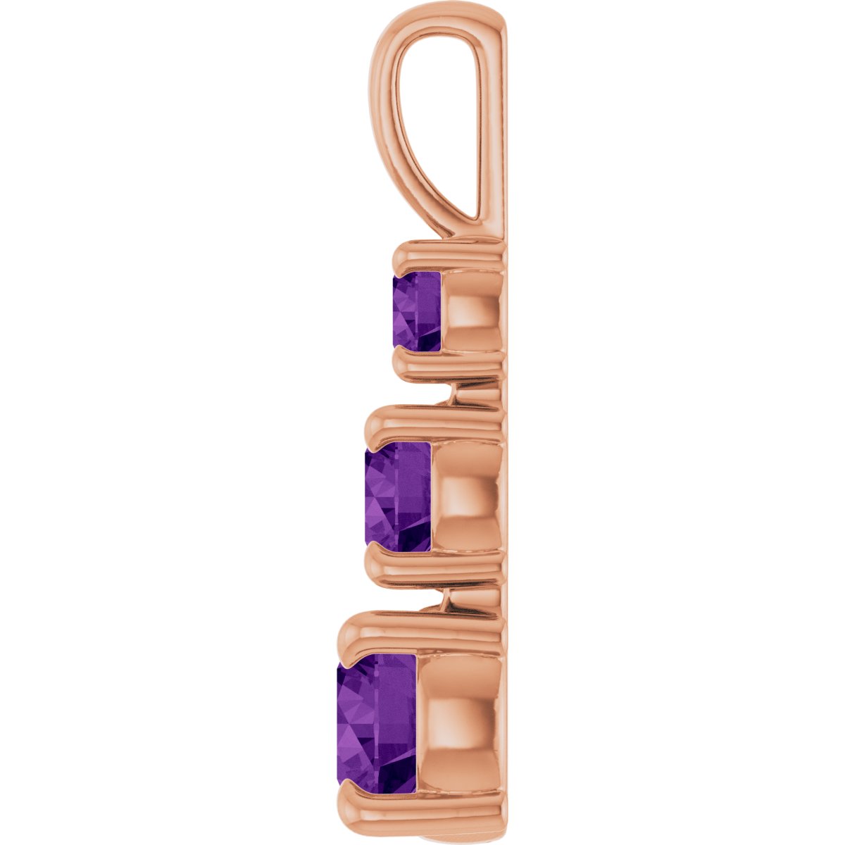 Natural Amethyst Three-Stone Pendant in 14k rose gold