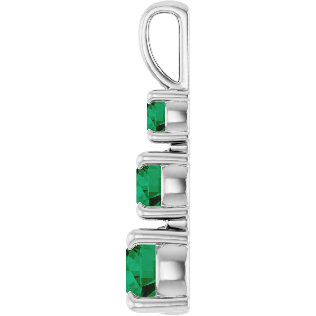 Lab-Grown Emerald Three-Stone Pendant in 14k white gold