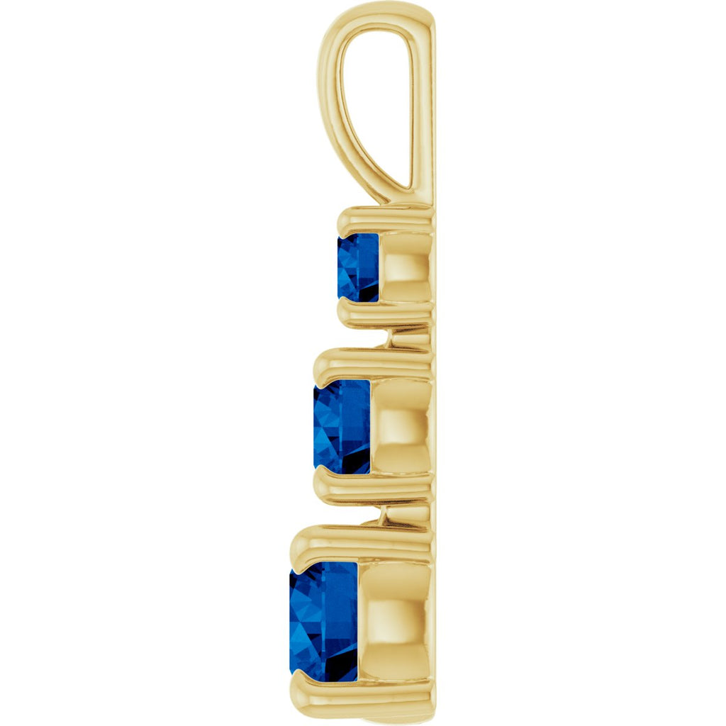 Lab-Grown Blue Sapphire Three-Stone Pendant in 14k yellow gold