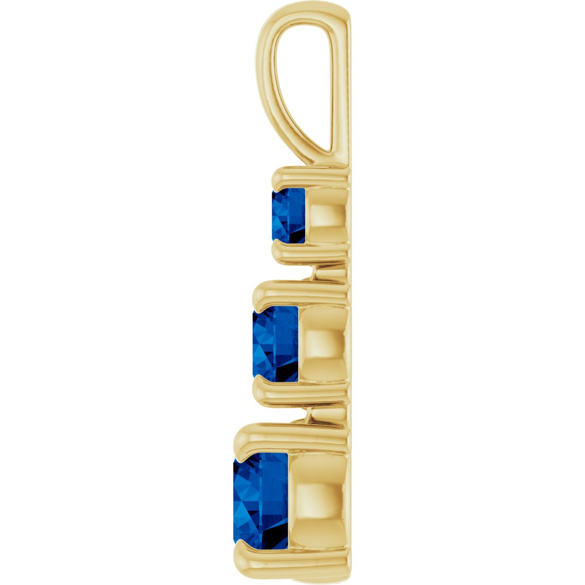 Lab-Grown Blue Sapphire Three-Stone Pendant in 14k yellow gold