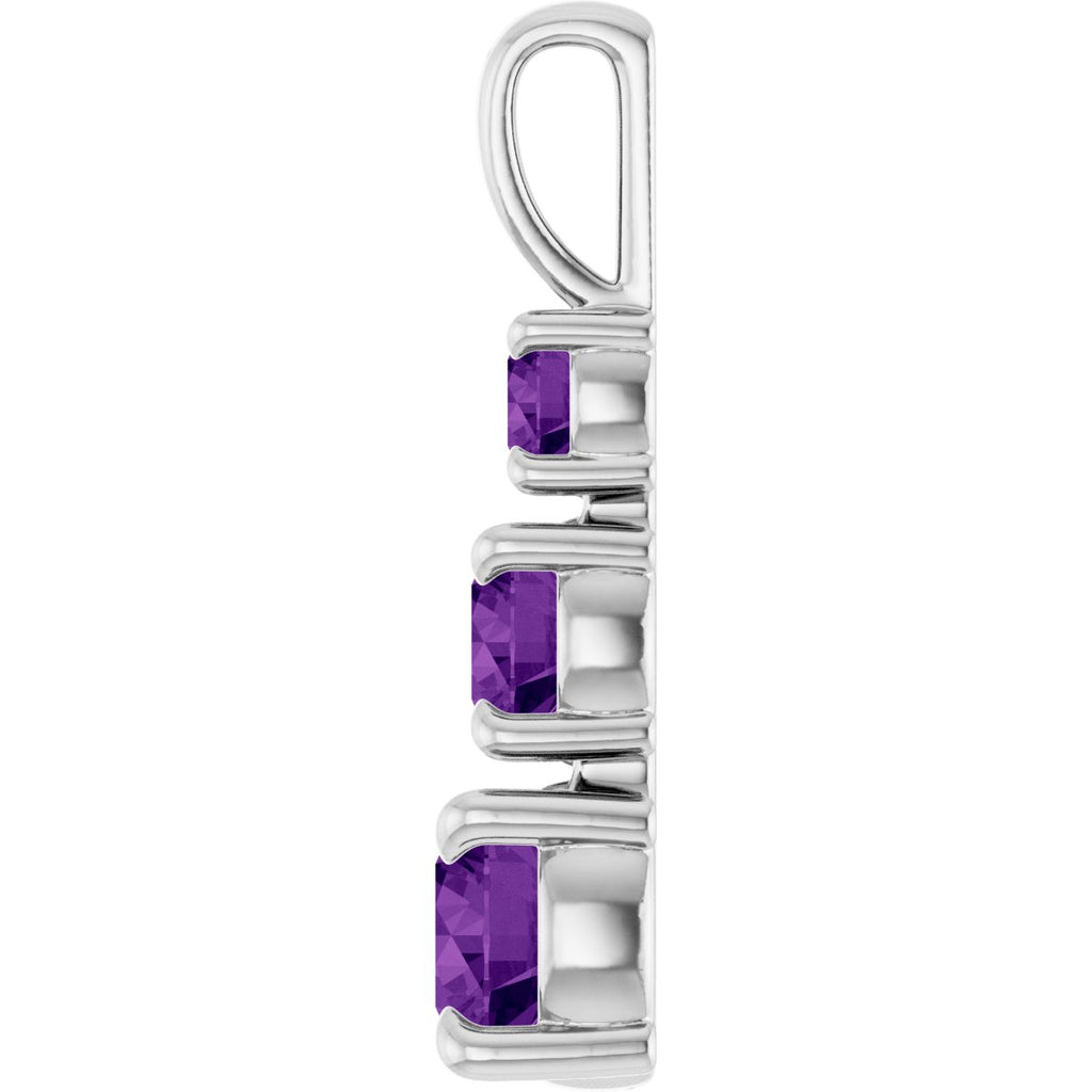 Natural Amethyst Three-Stone Pendant in 14k white gold