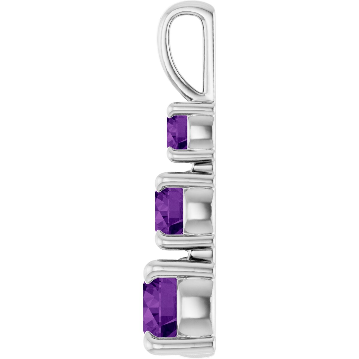 Natural Amethyst Three-Stone Pendant in 14k white gold
