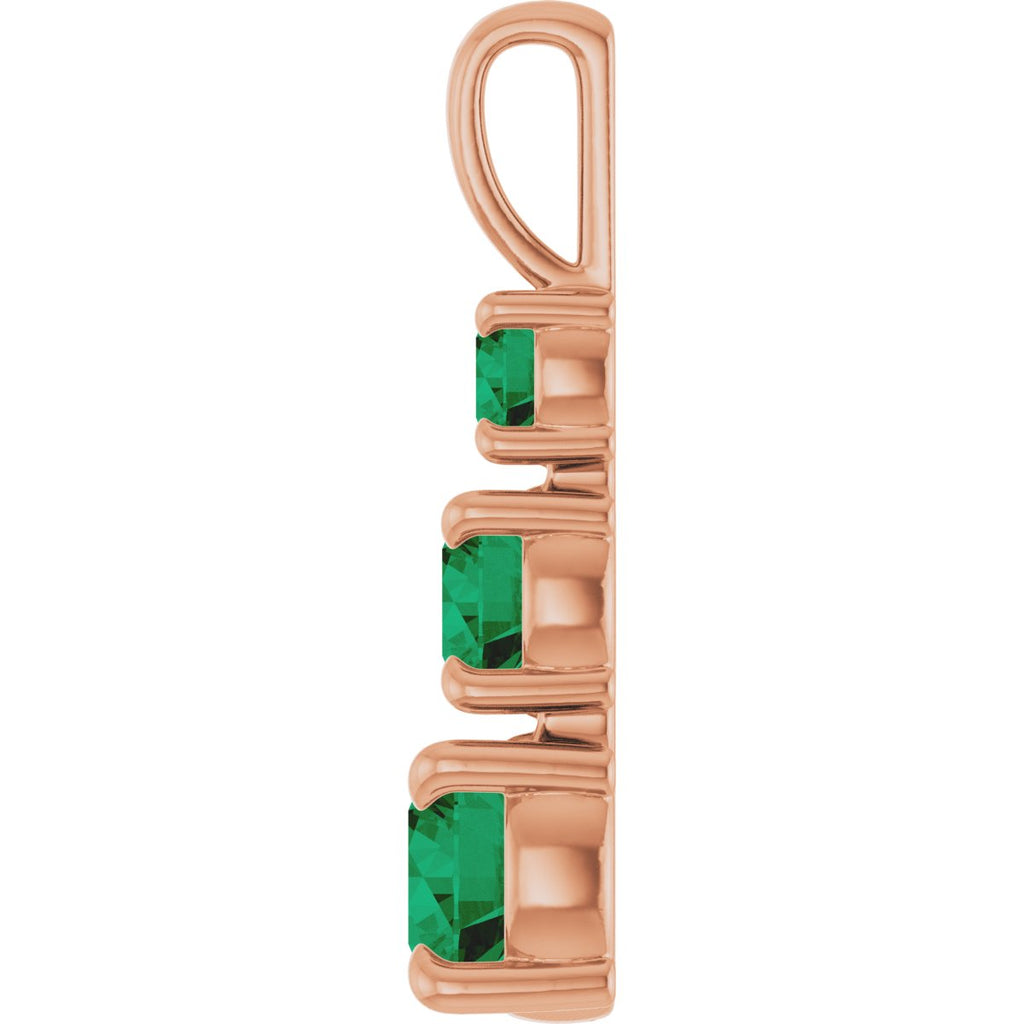 Lab-Grown Emerald Three-Stone Pendant in 14k rose gold