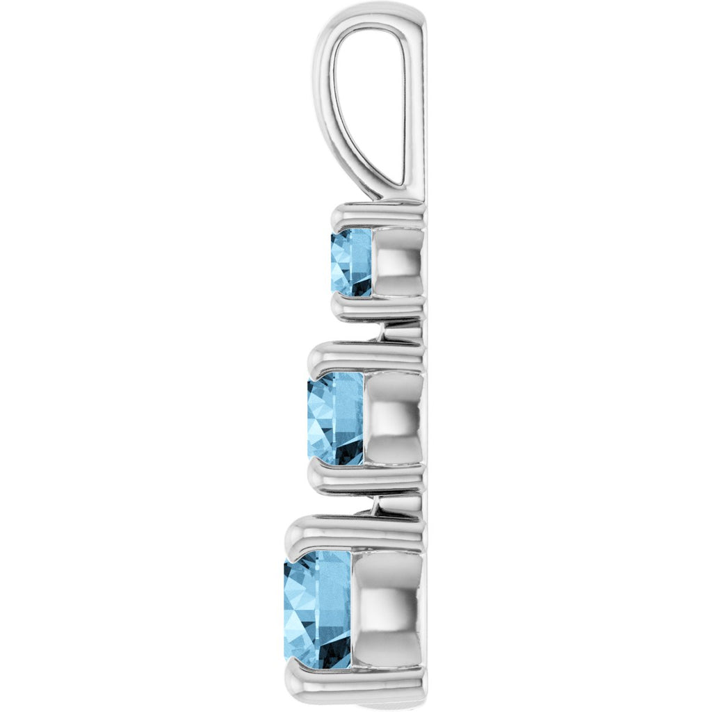 Natural Sky Blue Topaz Three-Stone Pendant in 14k white gold