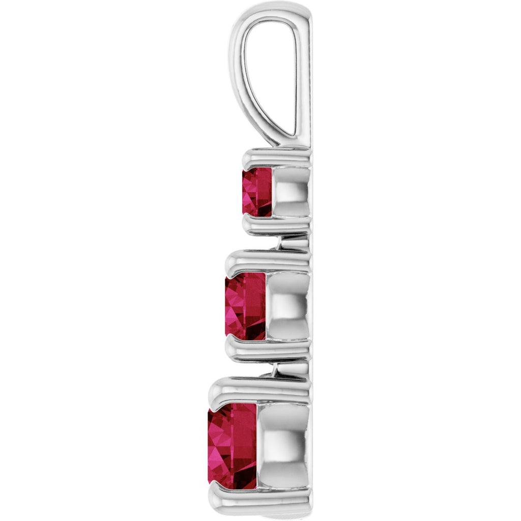 Lab-Grown Ruby Three-Stone Pendant in 14k white gold