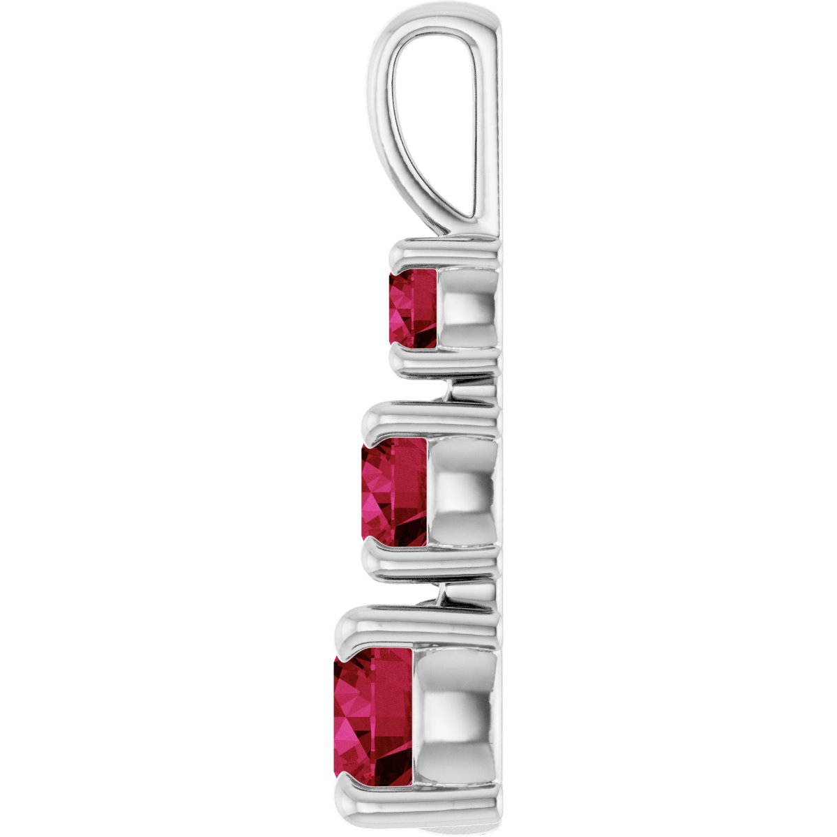 Lab-Grown Ruby Three-Stone Pendant in 14k white gold