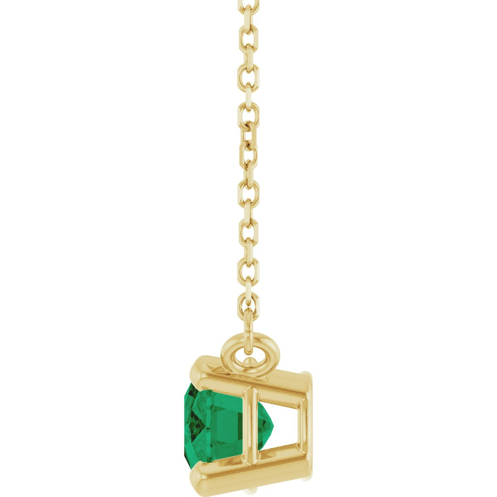 Lab-Grown Emerald Solitaire Necklace in 14k yellow gold