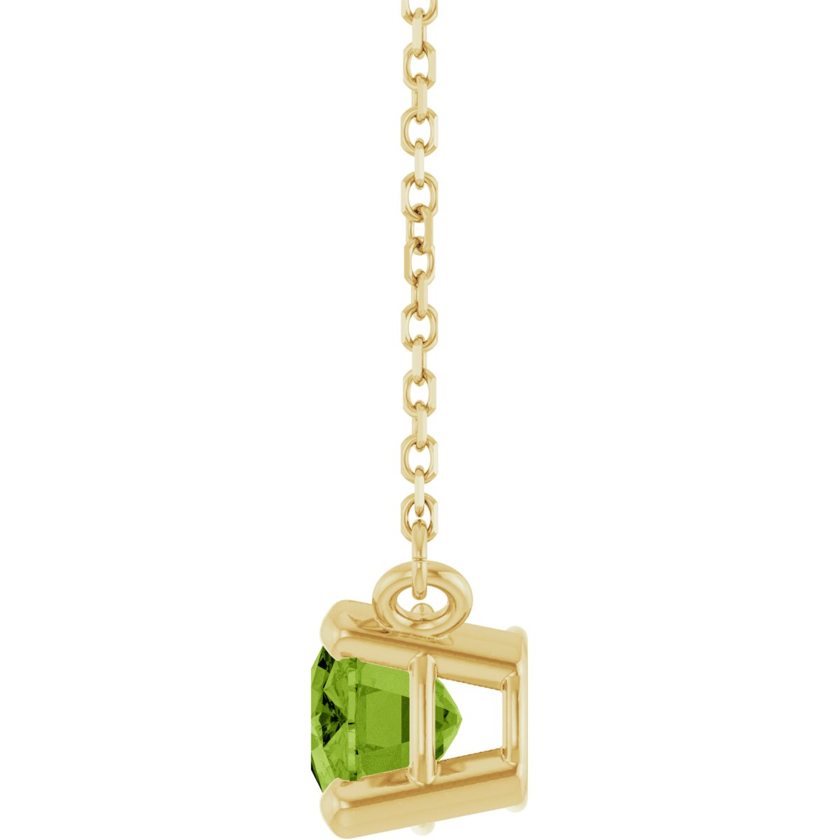 Natural Peridot Solitaire Necklace in 14k yellow gold