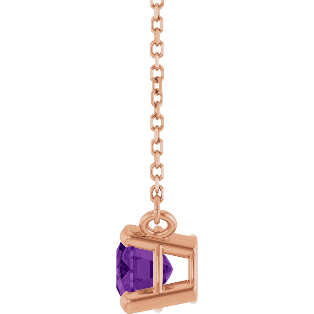 Natural Amethyst Solitaire Necklace in 14k rose gold