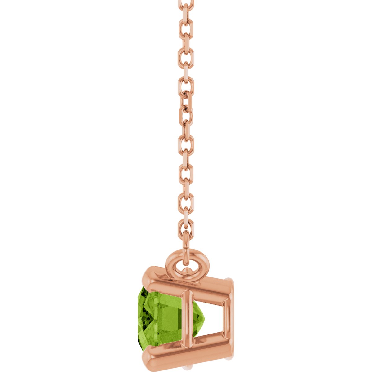Natural Peridot Solitaire Necklace in 14k rose gold