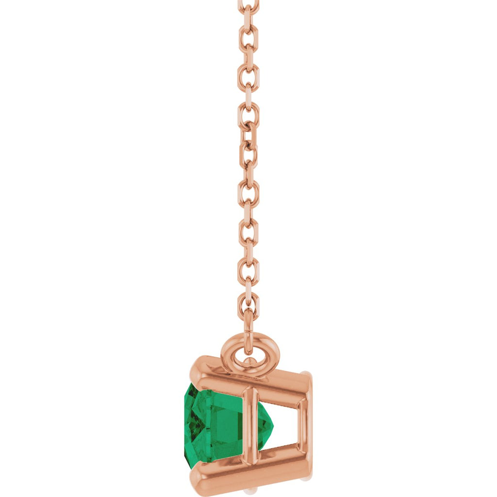 Lab-Grown Emerald Solitaire Necklace in 14k rose gold