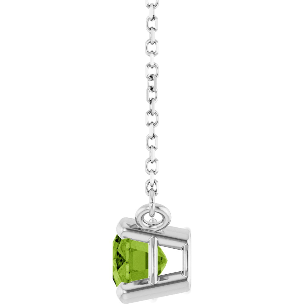 Natural Peridot Solitaire Necklace in 14k white gold