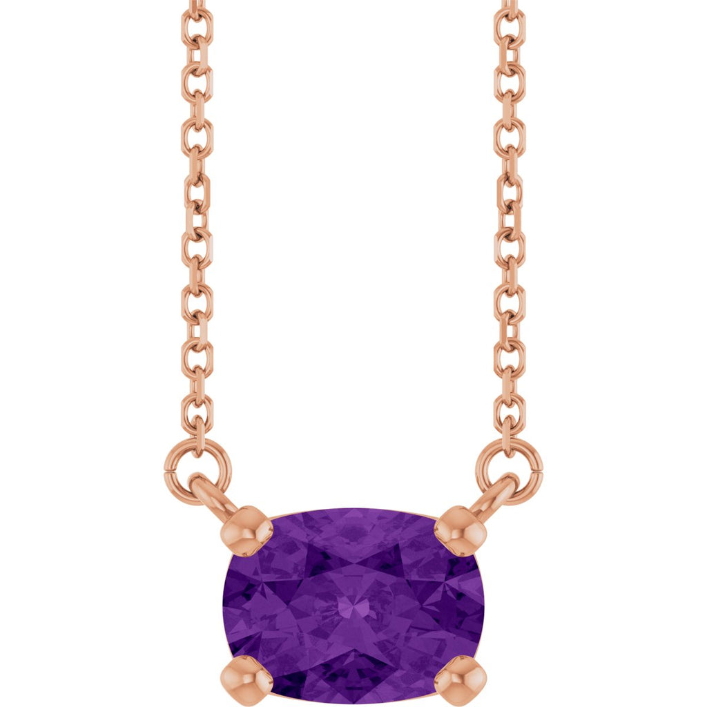 Natural Amethyst Solitaire Necklace in 14k rose gold
