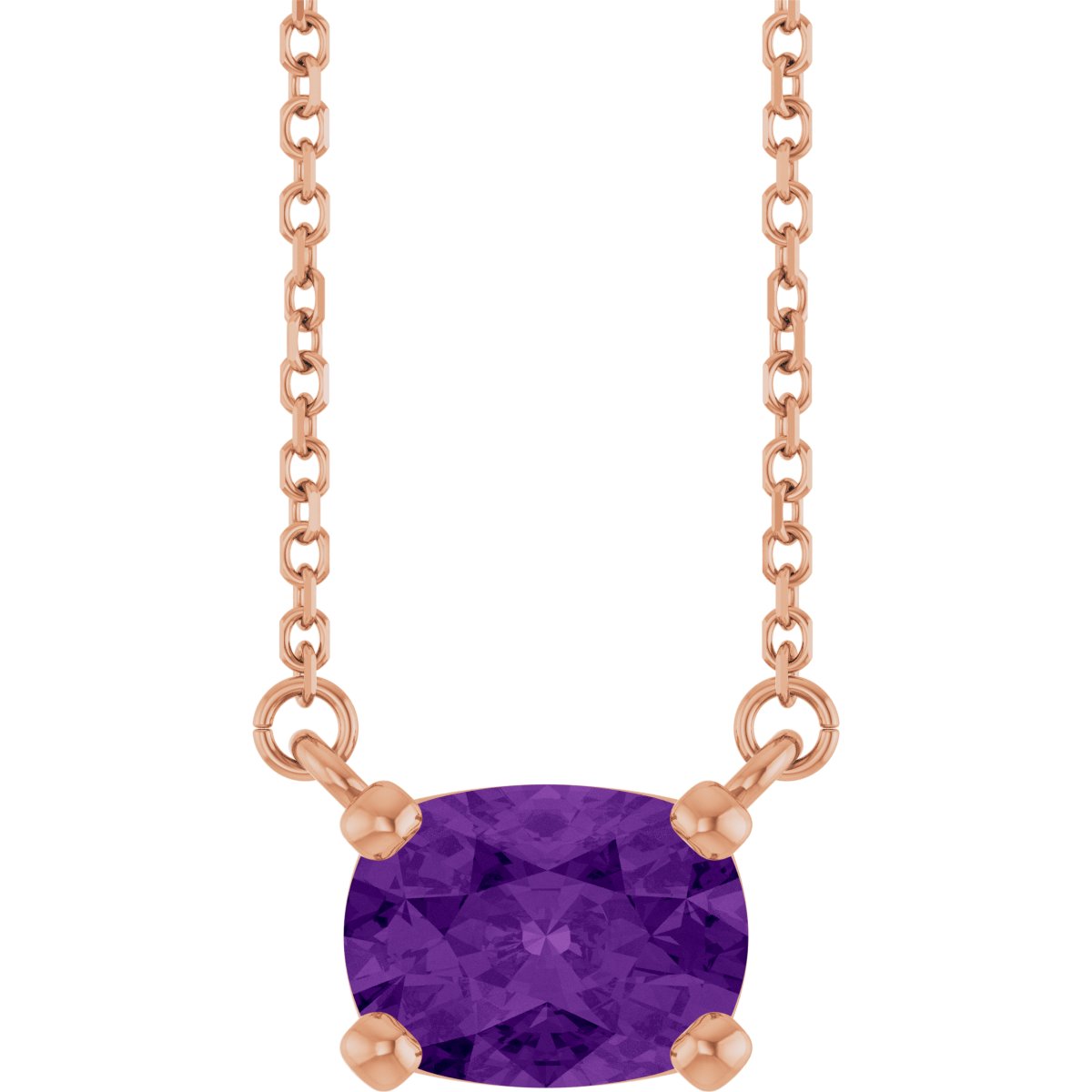 Natural Amethyst Solitaire Necklace in 14k rose gold