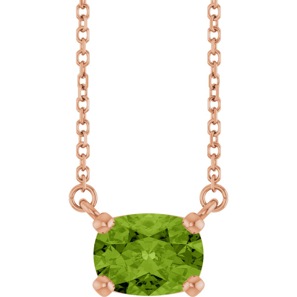 Natural Peridot Solitaire Necklace in 14k rose gold