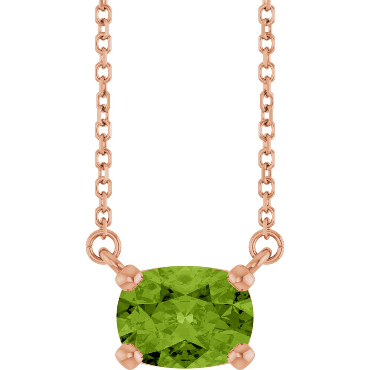 Natural Peridot Solitaire Necklace in 14k rose gold