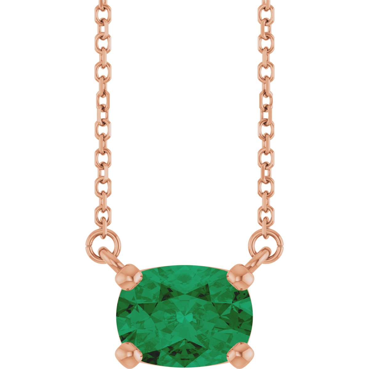 Lab-Grown Emerald Solitaire Necklace in 14k rose gold