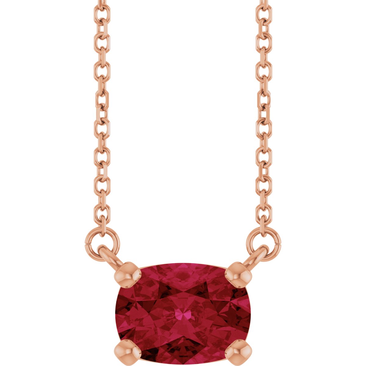 Lab-Grown Ruby Solitaire Necklace in 14k rose gold
