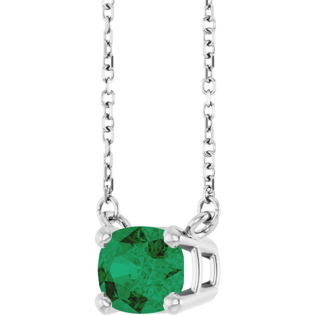 Lab-Grown Emerald Solitaire Necklace in 14k white gold