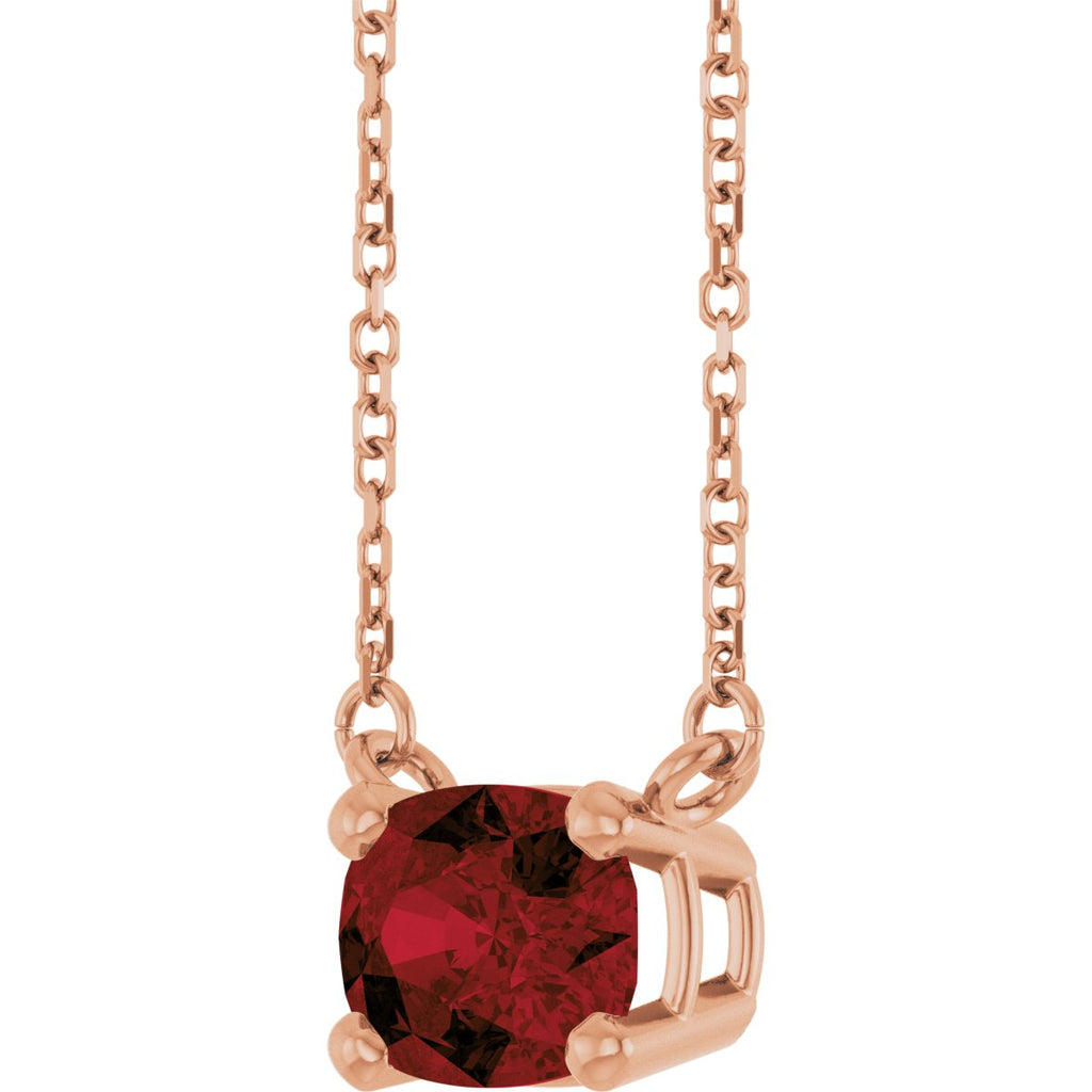 Natural Mozambique Garnet Solitaire Necklace in 14k rose gold