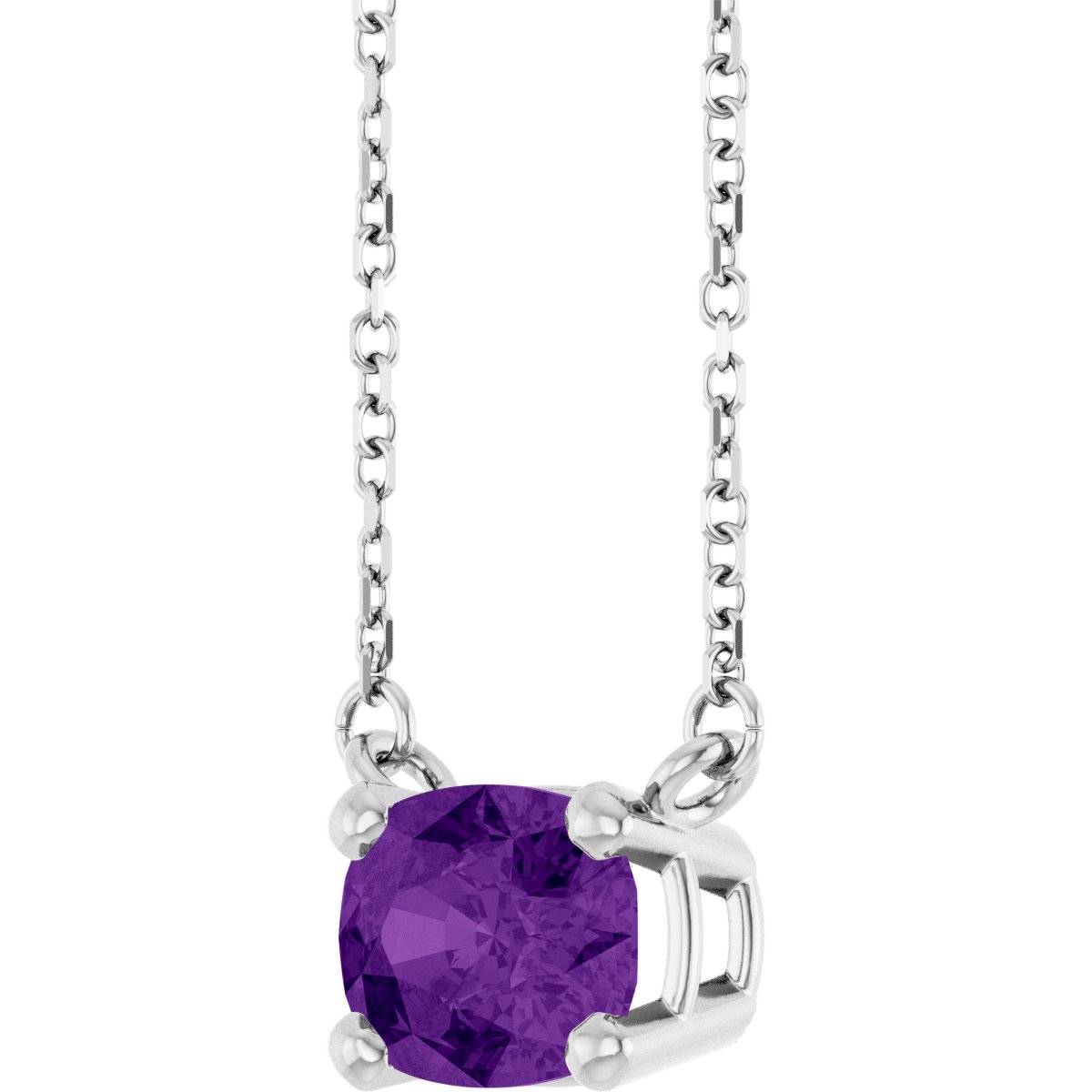 Natural Amethyst Solitaire Necklace in 14k white gold