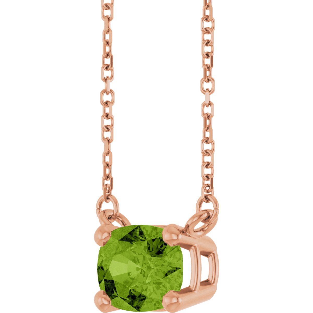 Natural Peridot Solitaire Necklace in 14k rose gold