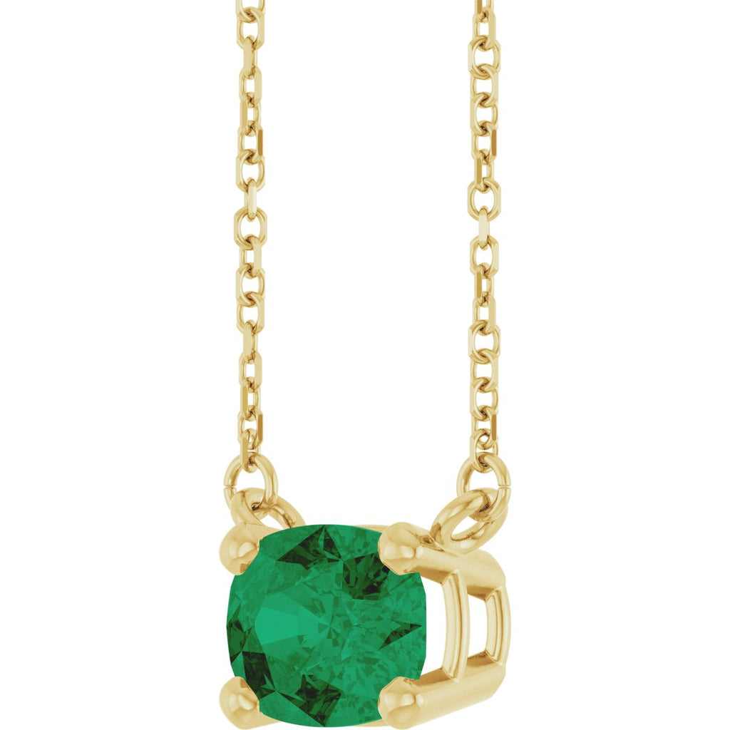 Lab-Grown Emerald Solitaire Necklace in 14k yellow gold