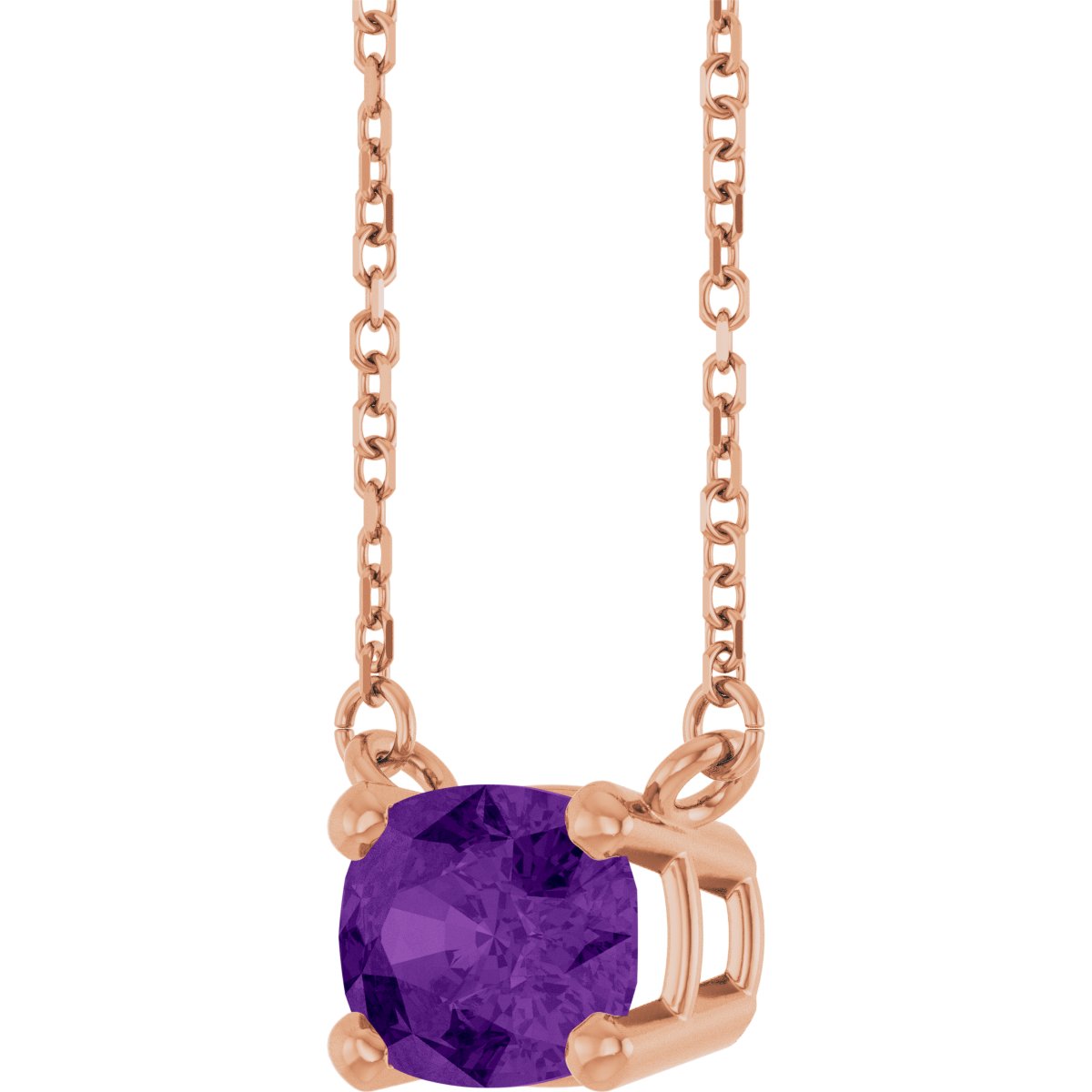 Natural Amethyst Solitaire Necklace in 14k rose gold