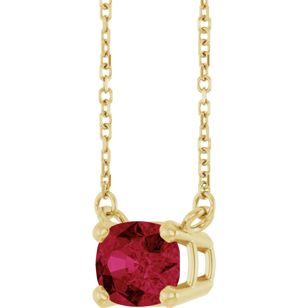 Lab-Grown Ruby Solitaire Necklace in 14k yellow gold