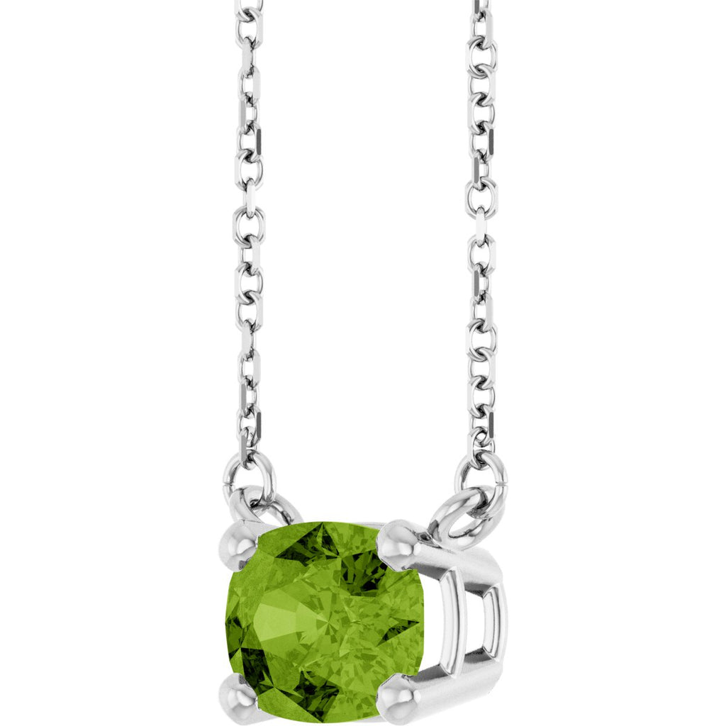 Natural Peridot Solitaire Necklace in 14k white gold