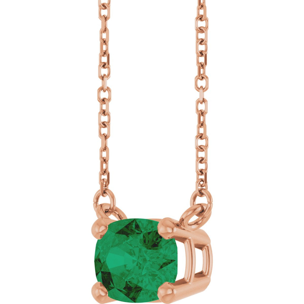 Lab-Grown Emerald Solitaire Necklace in 14k rose gold