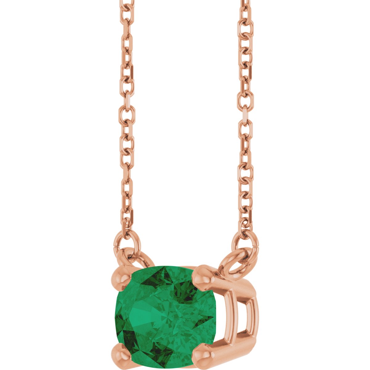 Lab-Grown Emerald Solitaire Necklace in 14k rose gold