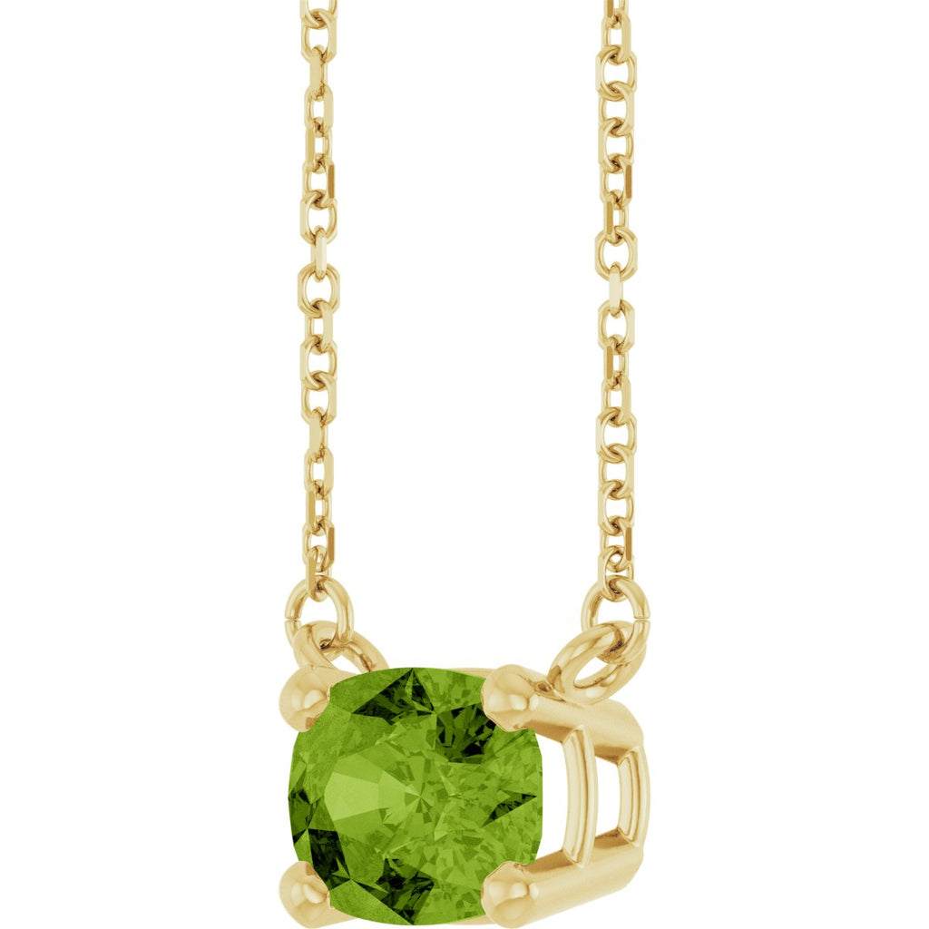 Natural Peridot Solitaire Necklace in 14k yellow gold