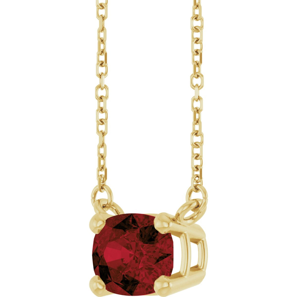 Natural Mozambique Garnet Solitaire Necklace in 14k yellow gold