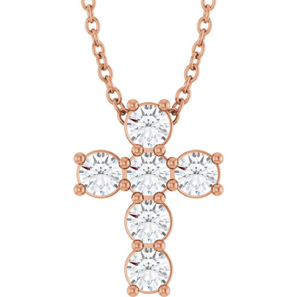 1/2 CTW Natural Diamond Cross Slide Necklace in 14k rose gold
